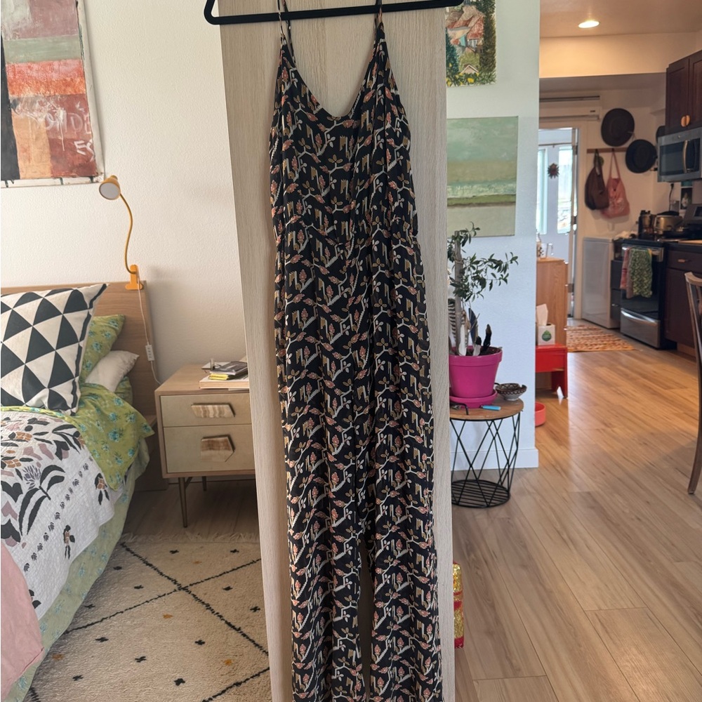 Chic Black and Tan Patterned Jumpsuit
